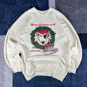 Vintage 1987 Bud Light Spuds MacKenzie Christmas Sweatshirt White Mens Large
